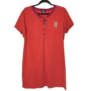 Chaps Orange Nightgown Sleep Shirt with Rhinestone Logo Tie Front Womens Size XL